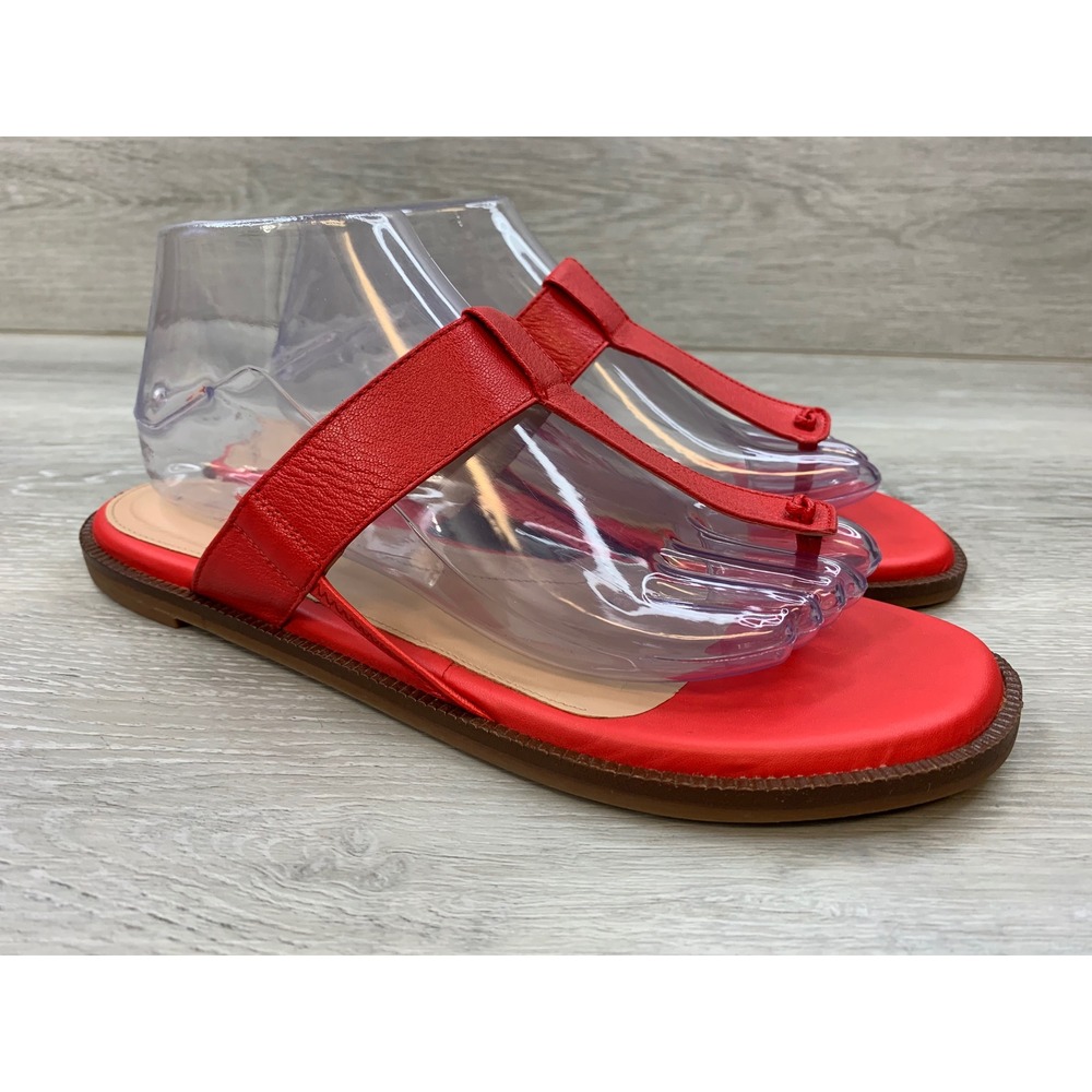 Cole Haan Grand Ambition Red Leather Thong T-Strap Flat Sandals 9.5 Shoes